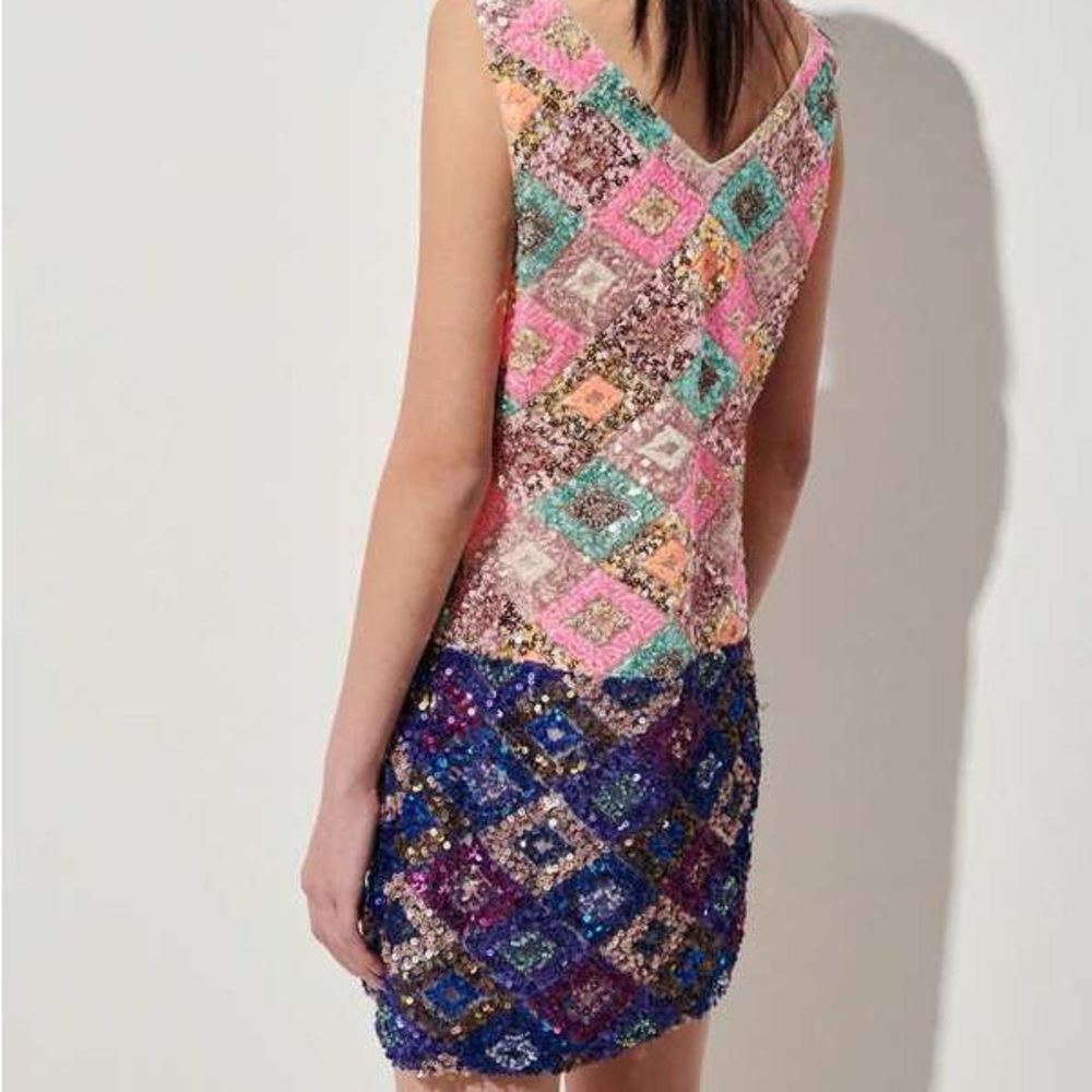 Rachel Comey Carissa Dress Colorful Sequin Mini V Neck Shift Party 2 - Picture 9 of 12